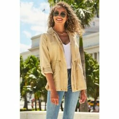 Sosandar Neutral Drawstring Waist Cargo Jacket -Sosandar unnamed file 2500