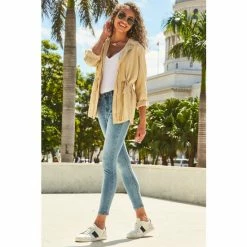 Sosandar Neutral Drawstring Waist Cargo Jacket -Sosandar unnamed file 2501