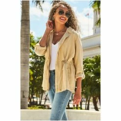 Sosandar Neutral Drawstring Waist Cargo Jacket -Sosandar unnamed file 2502