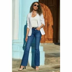 Sosandar White Linen Mix Longline Blazer