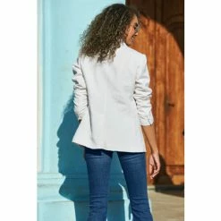 Sosandar White Linen Mix Longline Blazer -Sosandar unnamed file 2505