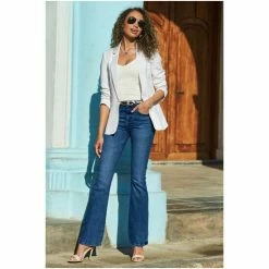 Sosandar White Linen Mix Longline Blazer -Sosandar unnamed file 2508