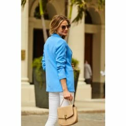 Sosandar Blue Boucle Blazer -Sosandar unnamed file 2511