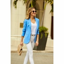 Sosandar Blue Boucle Blazer -Sosandar unnamed file 2512