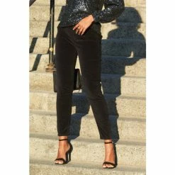 Sosandar Black Regular Velvet Skinny Jeans