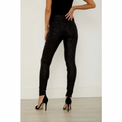 Sosandar Black Leopard Textured Coated Jeans -Sosandar unnamed file 2587