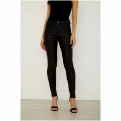 Sosandar Black Leopard Textured Coated Jeans -Sosandar unnamed file 2588