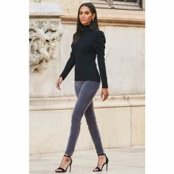 Sosandar Grey Velvet Jean -Sosandar unnamed file 2644