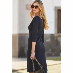 Sosandar Blue Zip Detail Ponte Dress -Sosandar unnamed file 268