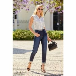 Sosandar Blue Slim Leg Mom Jeans -Sosandar unnamed file 2697