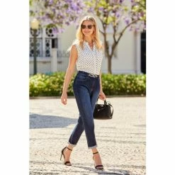 Sosandar Blue Slim Leg Mom Jeans -Sosandar unnamed file 2730