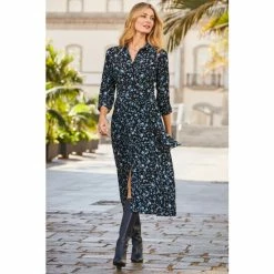 Sosandar Black Ditsy Floral Print Midi Shirt Dress -Sosandar unnamed file 275