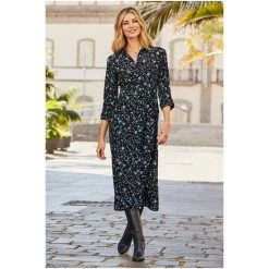 Sosandar Black Ditsy Floral Print Midi Shirt Dress -Sosandar unnamed file 276