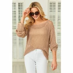 Sosandar Gold Open Knit Jumper