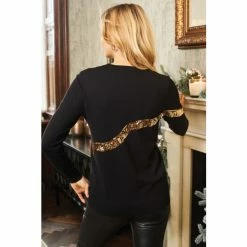 Sosandar Black Sequin Bow Knit Jumper -Sosandar unnamed file 2809