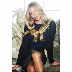 Sosandar Black Sequin Bow Knit Jumper -Sosandar unnamed file 2810