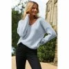 Sosandar Blue Cable Shoulder V Neck Jumper