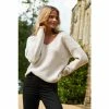 Sosandar Ivory Cable Shoulder V Neck Jumper