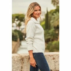 Sosandar Cream Super Soft Half Zip Rib Jumper -Sosandar unnamed file 2846