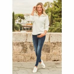 Sosandar Cream Super Soft Half Zip Rib Jumper -Sosandar unnamed file 2847