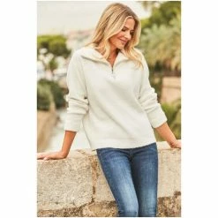 Sosandar Cream Super Soft Half Zip Rib Jumper -Sosandar unnamed file 2848