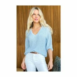 Sosandar Powder Blue V Neck Jumper 4 Sosandar Powder Blue V Neck Jumper -Sosandar unnamed file 2853