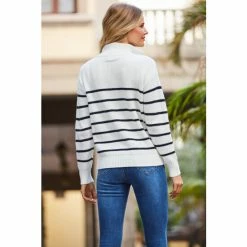 Sosandar Cream Stripe Half Zip Jumper -Sosandar unnamed file 2862