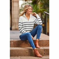 Sosandar Cream Stripe Half Zip Jumper -Sosandar unnamed file 2863