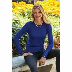 Sosandar Blue Zip Cuff Crew Neck Jumper -Sosandar unnamed file 2867