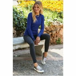 Sosandar Blue Zip Cuff Crew Neck Jumper -Sosandar unnamed file 2870