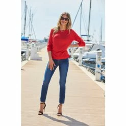 Sosandar Red Fine Knit Jumper -Sosandar unnamed file 2874