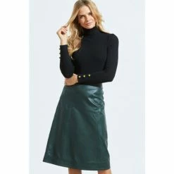 Sosandar Black Gathered Sleeve Button Detail Jumper -Sosandar unnamed file 2885