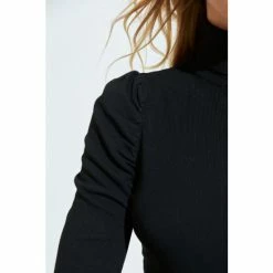 Sosandar Black Gathered Sleeve Button Detail Jumper -Sosandar unnamed file 2886