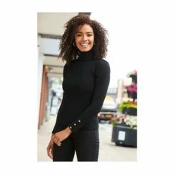 Sosandar Black Gathered Sleeve Button Detail Jumper -Sosandar unnamed file 2887