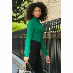 Sosandar Green Roll Neck Jumper With Hardware 3 Sosandar Green Roll Neck Jumper With Hardware -Sosandar unnamed file 2896