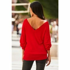 Sosandar Red Basic V Neck Fine Knit Jumpers -Sosandar unnamed file 2906