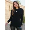 Sosandar Black Longline Rib Button Cuff Jumper
