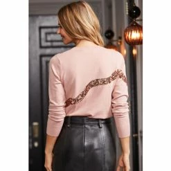 Sosandar Pink Sequin Bow Jumper 3 Sosandar Pink Sequin Bow Jumper -Sosandar unnamed file 2931