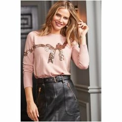 Sosandar Pink Sequin Bow Jumper 5 Sosandar Pink Sequin Bow Jumper -Sosandar unnamed file 2933