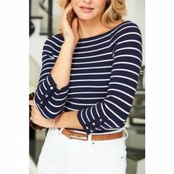 Sosandar Blue Stripe Boat Neck Jumper -Sosandar unnamed file 2938
