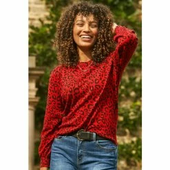 Sosandar Red Leopard Print Relaxed Fit Jumper -Sosandar unnamed file 2942