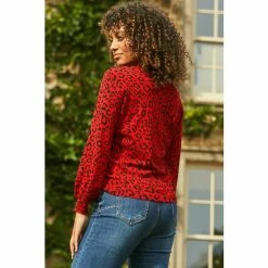 Sosandar Red Leopard Print Relaxed Fit Jumper -Sosandar unnamed file 2943
