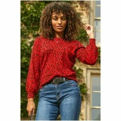 Sosandar Red Leopard Print Relaxed Fit Jumper -Sosandar unnamed file 2944