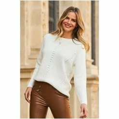 Sosandar Cream Ribbed Stitch Detail Jumper -Sosandar unnamed file 2949