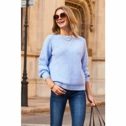 Sosandar Blue Crew Neck Slouch Jumper