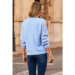 Sosandar Blue Crew Neck Slouch Jumper -Sosandar unnamed file 2968