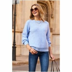 Sosandar Blue Crew Neck Slouch Jumper -Sosandar unnamed file 2969