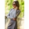 Sosandar Neutral Button Cuff Crew Neck Jumper