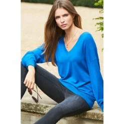 Sosandar Blue V Neck Fine Knit Jumper