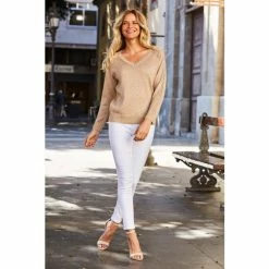 Sosandar Gold Metallic V Neck Slouchy Jumper -Sosandar unnamed file 3007